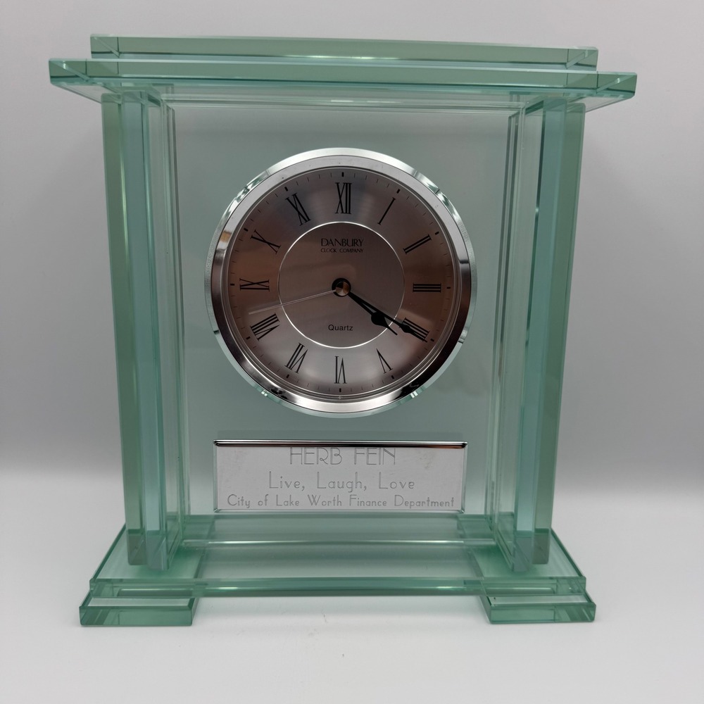Danbury Clock Company Glass Mantel‎ Clock Quartz Desk Clock Engraved Herb Fein
